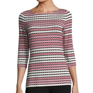 St. John Collection Multi-Wavy Jersey T-Shirt Blouse Small 3/4 Sleeve